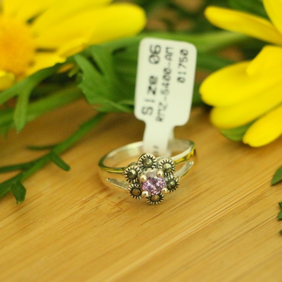 925. Sterling silver marcasite cubic zirconia purple - Picture 7 of 8